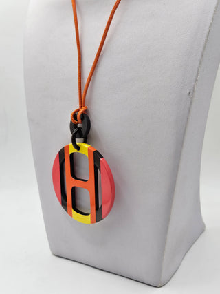 Hermès Red Multicolor H Equipe Pendant Necklace