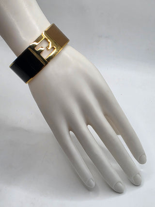 Fendi Gold-tone Brown Enamel FF Fendista Bangle Bracelet
