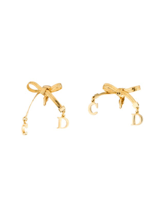 Christian Dior Gold-tone CD Logo Bow Clip-On Earrings