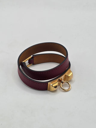 Hermès Rubis Epsom Leather Gold Plated Rivale Double Tour Bracelet Size S