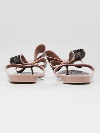Valentino Beige Black Lace Print Bow Jelly Thong Sandals 38 sz