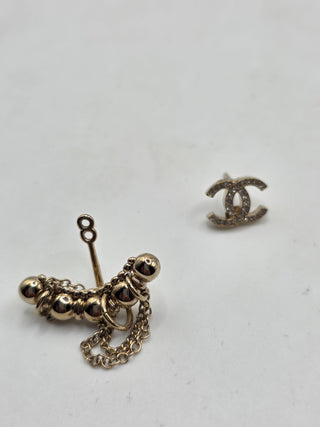Chanel Gold-tone Strass CC Asymmetrical Ear Cuff Earrings