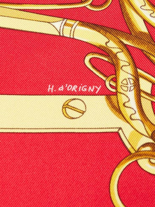 Hermes 90cm Red Gold Mors Et Gourmettes Henri d'Origny Silk Scarf