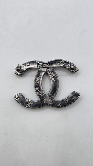 Chanel Silver-tone Faux Pearl Resin Interlocking CC Pin Brooch