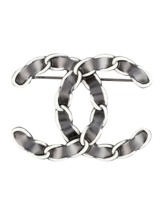 Chanel Silver-tone 2022 Enamel Interlocking CC Brooch