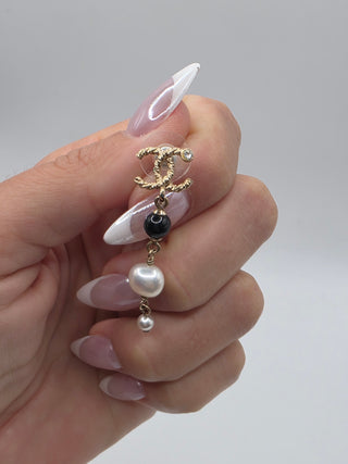 Chanel Gold-tone Pearl Faux Strass Interlocking CC Drop Earrings