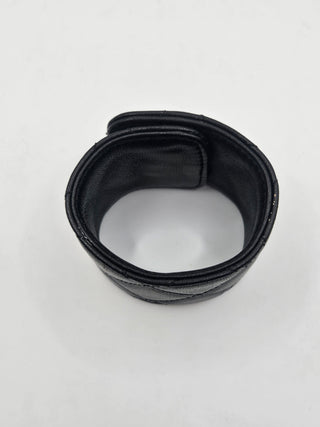 Chanel Black Leather Quilted CC Turnlock Wide Bracelet