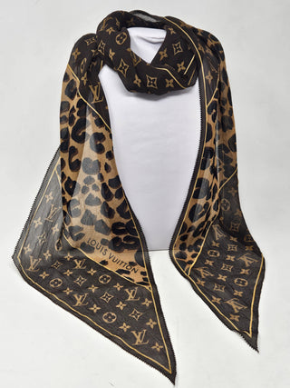 LOUIS VUITTON Monogram Leopard LV Monogram Silk Scarf