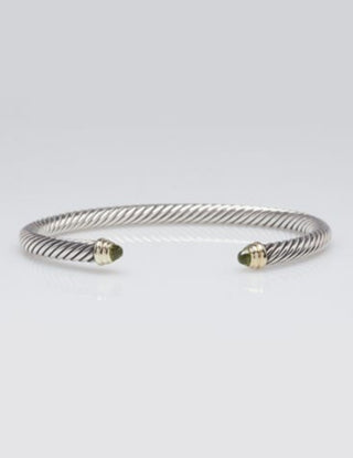 David Yurman 5mm Peridot Sterling Silver 14k Gold Cable Classics cuff