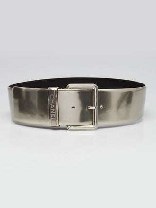 Chanel Silver Patent Leather Wide Belt 80/32 sz