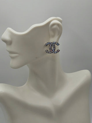 Chanel Iridescent Strass Interlocking CC Stud Earrings