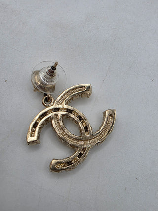 Chanel Gold-tone Faux Pearl Strass Interlocking CC Drop Earrings