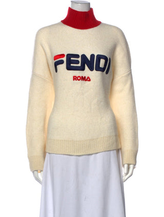 Fendi White Multicolor Logo Printed Graphic Sweater 4 sz