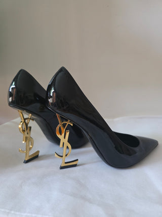 Yves Saint Laurent Black Patent Leather Opyum Monogramme Heels 40 sz