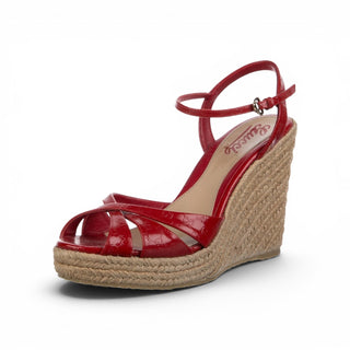 Gucci Red Patent GG Logo Leather Slingback wedges 38 sz