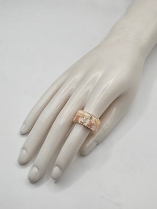 Louis Vuitton Pink Ivory Resin LV Charm Farandole Ring 6 sz