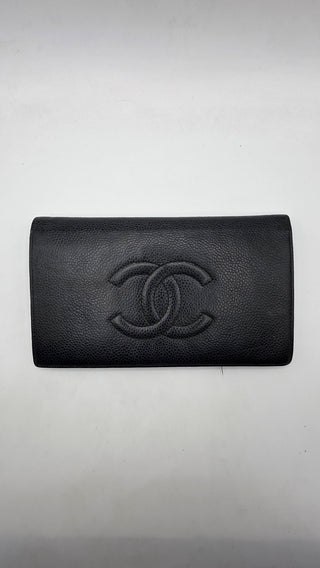 Chanel Black Leather Vintage Interlocking CC Logo Wallet
