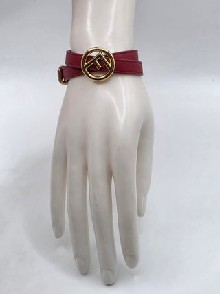 Fendi Red Leather F Is Fendi Double Wrap Bracelet