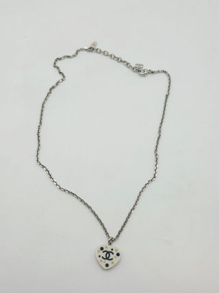 Chanel White Resin Interlocking CC Heart Pendant Necklace