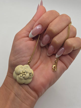 Chanel Gold-tone White Enamel Camelia CC Pendant Necklace