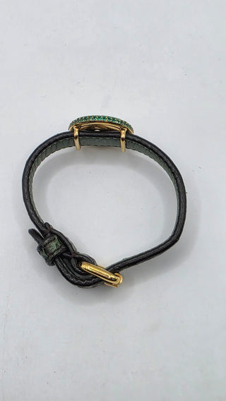 Fendi Gold-tone Crystal Green Snake Skin FF Leather Wrap Bracelet