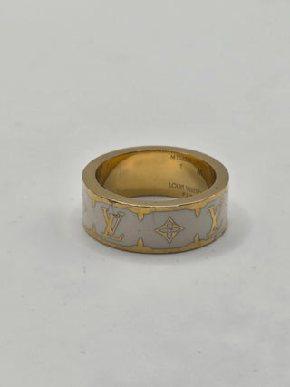 Louis Vuitton Gold-tone LV Nanogram Enamel Ring 6.5 sz