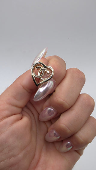 Chanel Gold-tone Interlocking CC Heart Stud Earrings NWT