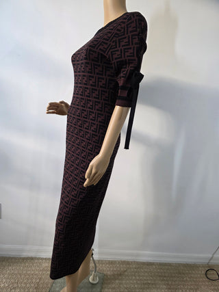 Fendi Brown FF Zucca Monogram Midi dress 40 sz