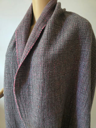 Chanel Grey Pink Cashmere Interlocking CC Metallic Thread Fringe Scarf