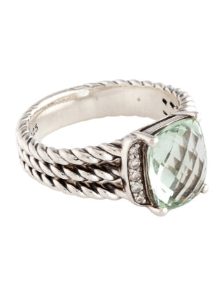 David Yurman Sterling Silver Prasiolite Diamond Petite Wheaton Cocktail Ring 6.75 sz