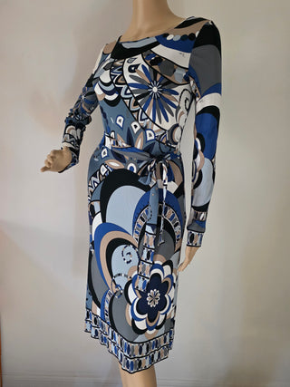 Emilio Pucci Blue Multicolor Printed Knee-Length Dress 6 sz