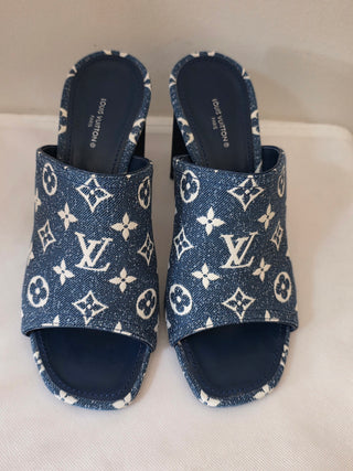 Louis Vuitton Blue LV Monogram Denim Slides 40 sz