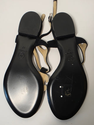 Chanel Interlocking CC Logo Suede T-Strap Sandals 37 sz
