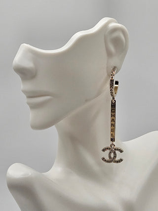 Chanel Gold-tone Strass 'CHANEL' CC Drop Earrings