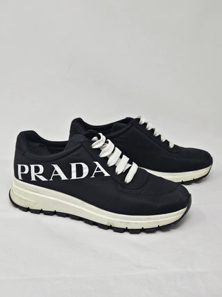 PRADA Black Nylon Logo Printed Sneakers 39.5 EU