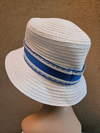 White woven blue white logo printed bucket hat M sz