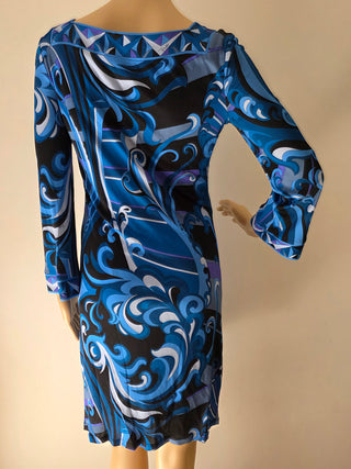 Emilio Pucci Blue Multicolor Signature Print Dress 6 sz