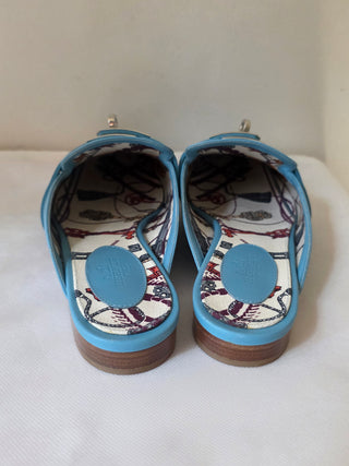 Hermes Ciel Blue Calfskin Leather Palladium Plated Oz Mules 38.5 sz