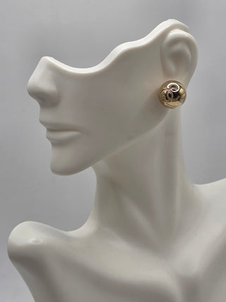 Chanel Gold-tone Interlocking CC Stud Round Earrings