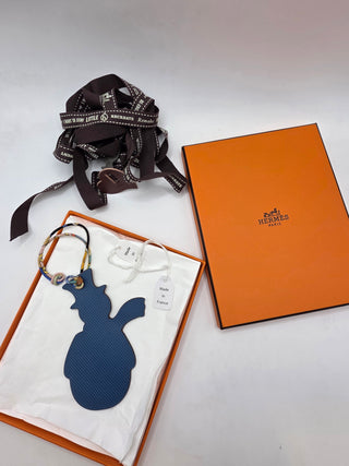 Hermès Brown Blue Petit H Snowman Bag Charm