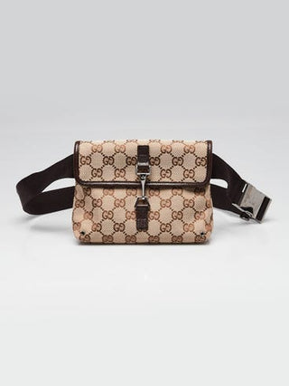 Gucci Beige Ebony GG Canvas Leather Waist Belt Bag