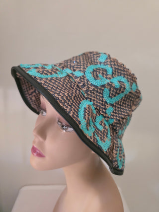 Gucci Brown Blue Sequin Jumbo GG Bucket Hat S sz