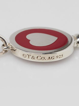 Tiffany & Co. Sterling Silver Red Enamel Heart Key Pendant Necklace