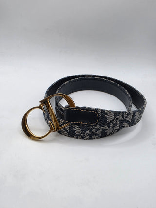 Christian Dior Blue Trotter Logo Canvas CD Belt 80 sz