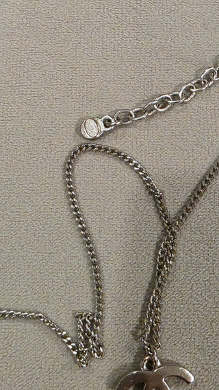 Chanel Silver-tone Strass CC Pendant Necklace