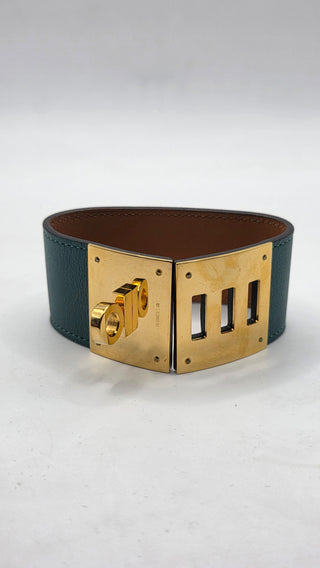 Hermès Green Leather Kelly Dog Wrap Bracelet