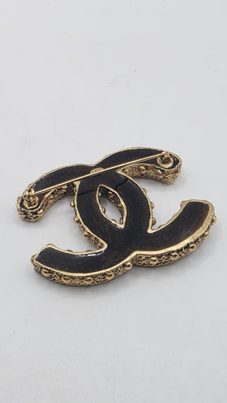 Chanel Gold-tone Resin Textured Interlocking CC Logo Brooch