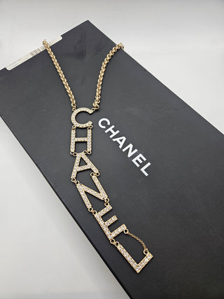 Chanel Gold-tone 2019 Strass 'CHANEL' Lavalier Necklace