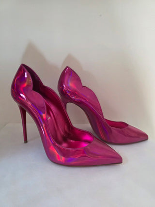 Christian Louboutin Metallic Pink Leather Scalloped Pumps 39.5 sz