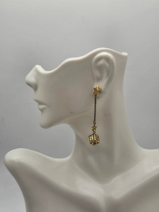 Christian Dior Gold-tone Crystal Star Dice Drop Earrings